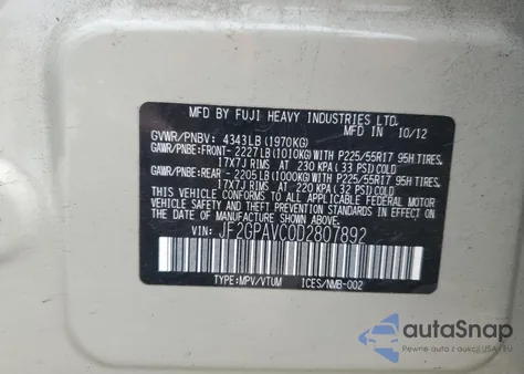 2013 Subaru Xv Crosstrek 2.0 Premium from USA, damaged, VIN JF2GPAVC0D2807892